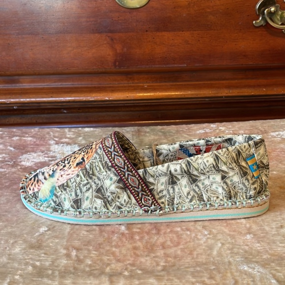 TIGERBEAR REPUBLIK Leopard Cash Design Mix Media Slip Ons $35 NWT 6
